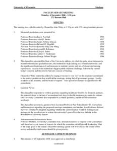 Faculty Senate Minutes - University of Wisconsin-Madison - 6 November 2006