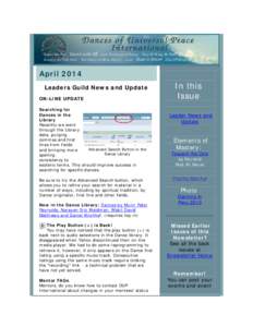 April 2014 Leaders Guild News and Update ON-LINE UPDATE Searching for Dances in the Library