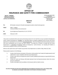 OFFICE OF INSURANCE AND SAFETY FIRE COMMISSIONER SEVENTH FLOOR, WEST TOWER FLOYD BUILDING 2 MARTIN LUTHER KING, JR. DRIVE ATLANTA, GA 30334