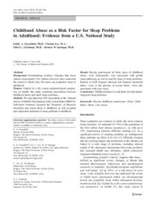 ann. behav. med[removed]:245–256 DOI[removed]s12160[removed]x ORIGINAL ARTICLE  Childhood Abuse as a Risk Factor for Sleep Problems
