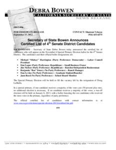 DB12:096 FOR IMMEDIATE RELEASE September 17, 2012 CONTACT: Shannan Velayas[removed]