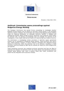 EUROPEAN COMMISSION  PRESS RELEASE Brussels, 3 December[removed]Antitrust: Commission opens proceedings against