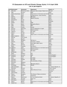 ITU Symposium on ICTs and Climate Change (Kyoto) - List of participants.XLS