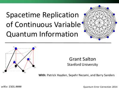 Spacetime Replication of Continuous Variable Quantum Information Grant Salton Stanford University With: Patrick Hayden, Sepehr Nezami, and Barry Sanders