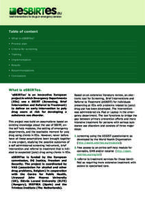 brief interventions for drugs in emergency services  Table of content  What is eSBIRTes?  Process plan  Criteria for screening