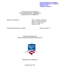 Postal Regulatory Commission Submitted[removed]:33:06 PM Filing ID: 78971 Accepted[removed]UNITED STATES OF AMERICA
