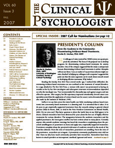 VOL 60 Issue 3 FALL[removed]A Publication of the Society of Clinical Psychology (Division 12, American Psychological Association)