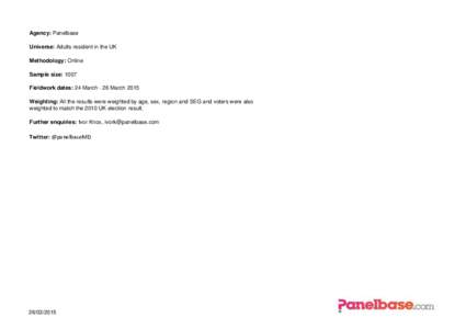 Agency: Panelbase Universe: Adults resident in the UK Methodology: Online Sample size: 1007 Fieldwork dates: 24 March - 26 March 2015 Weighting: All the results were weighted by age, sex, region and SEG and voters were a