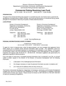 Division of Economic Development Department of Commerce, Community, and Economic Development Commercial Fishing Extension Application Commercial Fishing Revolving Loan Fund AS[removed] – AS[removed]