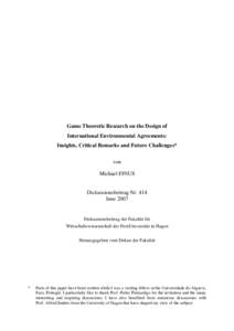 Diskussionsbeitrag Nr. 414 der Fakultät für Wirtschaftswissenschaft der FernUniversität in Hagen