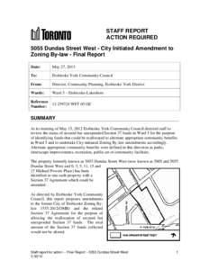 STAFF REPORT ACTION REQUIRED 5055 Dundas Street West - City Initiated Amendment to