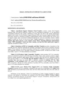 ISRAEL: ESTIMATES OF SUPPORT TO AGRICULTURE  Contact persons: Andrzej KWIECIŃSKI and Florence BOSSARD Email: [removed]; [removed] Tel: ([removed] Fax: ([removed]