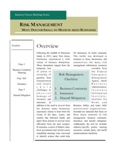 Industry Cluster Briefings Series  RISK MANAGEMENT MUST-DOS FOR SMALL TO MEDIUM-SIZED BUSINESSES