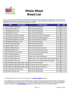 Whole Wheat Bread List This is a non-exclusive list of CDPH/WIC Authorized whole wheat bread, which is updated on an ongoing basis. California WIC has determined that all products on this list meet federal WIC requiremen