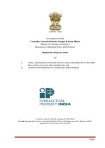 Government of India Controller General of Patents, Designs & Trade Marks Ministry of Commerce & Industry Department of Industrial Policy and Promotion Request for Proposals (RFP) for