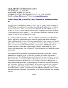 ALABAMA SECURITIES COMMISSION 770 Washington Ave., Suite 570 Montgomery, Alabama[removed]Telephone: ([removed]or[removed]Fax: ([removed]Email: [removed] Website: www.asc.alabama.gov Mobile C