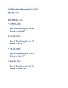 WRIS Distributed Database Index (DDBI[removed]Schedule: 2015 DDBI Schedule 1. 3rd Qtr. 2014: Due at Clearinghouse by Jan 5th