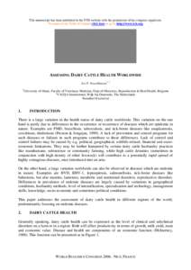 Assessing dairy cattle health worldwide. Jos P. Noordhuizen - Proceedings of World Buiatrics Congress - Nice 2006