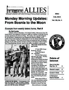 Allies  Monday Morning Updates: From Bosnia to the Moon  Fall, 2012