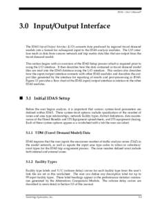 IDAS – User’s Manual©  3.0 Input/Output Interface The IDAS Input/Output Interface (I/O) converts data produced by regional travel demand models into a format for subsequent input to the IDAS analysis modules. The I/