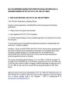 MAY 2014 REFERRED/ SHARED POSTS FROM THE SOCIAL NETWORKS (NO. 3): ANSWERED QUERIES ON THE TEXT OF P.D. NO[removed]NBCP) 1. WHAT IS STATED IN SEC[removed]OF P.D. NO[removed]NBCP)? 