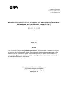 Preliminary Materials for the Integrated Risk Information System (IRIS) Toxicological Review of Diethyl Phthalate (DEP)