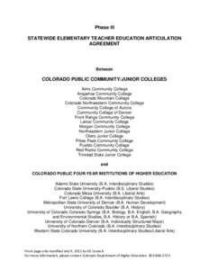 Phase III STATEWIDE ELEMENTARY TEACHER EDUCATION ARTICULATION AGREEMENT Between