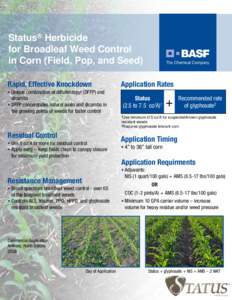 Status® Herbicide for Broadleaf Weed Control in Corn (Field, Pop, and Seed) Rapid, Effective Knockdown  Application Rates