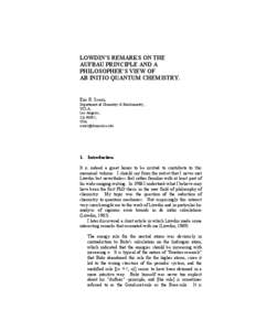 LOWDIN’S REMARKS ON THE AUFBAU PRINCIPLE AND A PHILOSOPHER’S VIEW OF AB INITIO QUANTUM CHEMISTRY