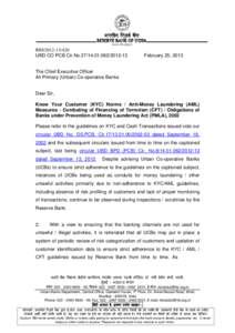 RBI[removed]UBD CO PCB Cir.No[removed][removed]February 25, 2013  The Chief Executive Officer