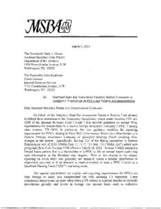 March 4, 2014 The Honorable Mark J. Mazxir Assistant Secretary (Tax Policy) Department of the Treasury 1500 Pennsylvania Avenue, N.W. Washington, D C 20220