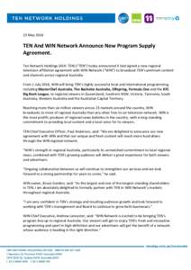 Microsoft Word - TEN And WIN Network Announce New Program Supply Agreement.docx