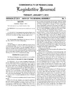 COMMONWEALTH OF PENNSYLVANIA  TOrtuntal TUESDAY, JANUARY 7, 2014 SESSION OF 2014 198TH OF THE GENERAL ASSEMBLY SENATE