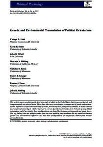bs_bs_banner  Political Psychology, Vol. xx, No. xx, 2012 doi: j00915.x  Genetic and Environmental Transmission of Political Orientations