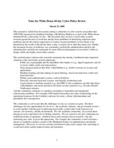 Notes for White House 60-day Cyber-Policy Review