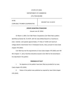 STATE OF IOWA DEPARTMENT OF COMMERCE UTILITIES BOARD IN RE: DOCKET NO. E-21670