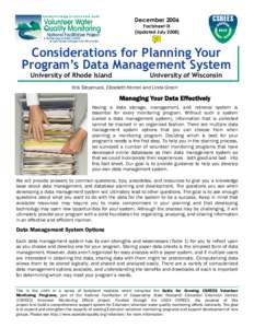 December 2006 Factsheet IX (Updated July[removed]Considerations for Planning Your Program’s Data Management System