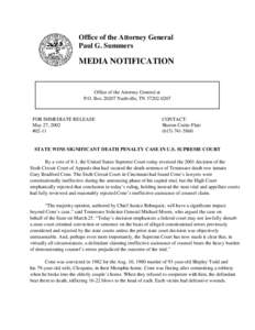 Office of the Attorney General Paul G. Summers MEDIA NOTIFICATION  Office of the Attorney General at