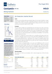 Price Target: £0.36  Centamin (CEY LN) HOLD