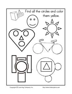 Find all the circles and color them yellow. Copyright-EE Learning Company Inc.  http://www.kinderplans.com