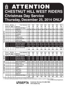 ATTENTION  CHESTNUT HILL WEST RIDERS TO CHESTNUT HILL WEST