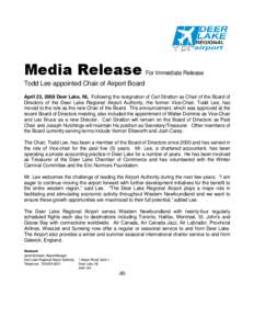 Media Release  - For Immediate Release