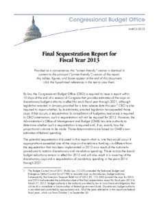 Final Sequestration Report for Fiscal Year 2013