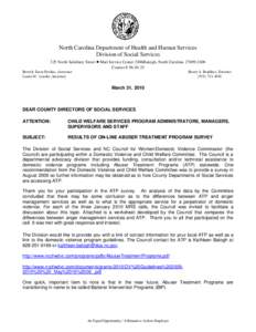 North Carolina Department of Health and Human Services Division of Social Services 325 North Salisbury Street • Mail Service Center 2406Raleigh, North Carolina[removed]Courier # [removed]Beverly Eaves Perdue, Govern