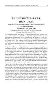 Proceedings of the Entomological Society of Manitoba, Volume 66, [removed]PHILIP SHAW BARKER (1933 – 2009)