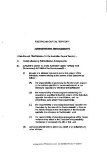 AUSTRALIAN CAPITAL TERRITORY ADMINISTRATIVE ARRANGEMENTS 1, Kate Camell, Chief Minister for the Australian Capital Territory -