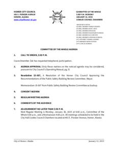 HOMER CITY COUNCIL  COMMITTEE OF THE WHOLE 5:00 P.M. MONDAY JANUARY 12, 2015 COWLES COUNCIL CHAMBERS