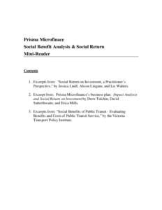 Prisma Microfinace Social Benefit Analysis & Social Return Mini-Reader   Contents