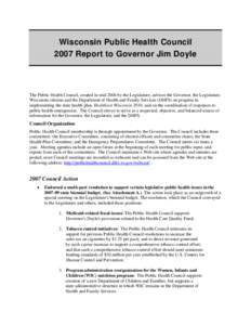 Wisconsin Public Health Council 2007 Report to Governor Jim Doyle