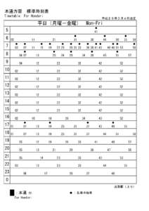 本通方面　標準時刻表 Timetable: For Hondori 平成２９年３月４日改正  平日（月曜－金曜）　Mon-Fri